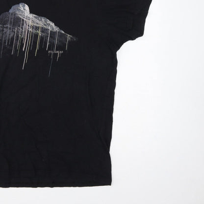 Pull&Bear Men’s Black XL Mountain Graphic Print Crew Neck T-Shirt