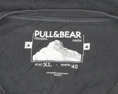 Pull&Bear Men’s Black XL Mountain Graphic Print Crew Neck T-Shirt