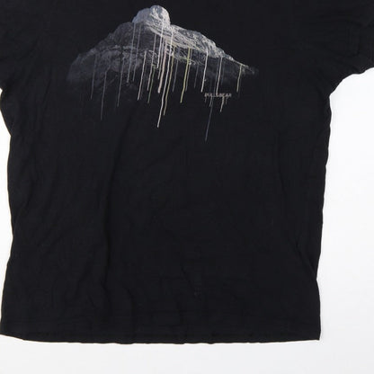 Pull&Bear Men’s Black XL Mountain Graphic Print Crew Neck T-Shirt