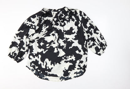 Marks and Spencer Women Black White Animal Print Size 20 Tie Neck Blouse