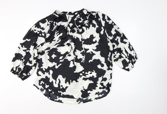 Marks & Spencer Women Black White Animal Print Size 20 Tie Neck Blouse