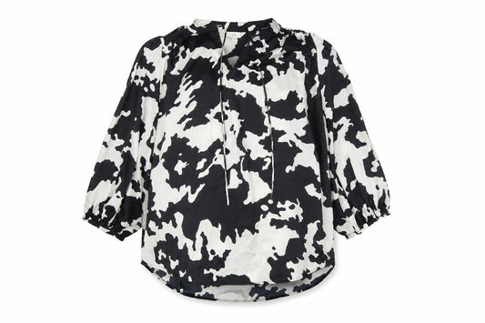 Marks & Spencer Women Black White Animal Print Size 20 Tie Neck Blouse