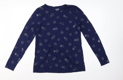 Lands' End Women Blue M Floral Cotton Jersey Long Sleeve T-Shirt