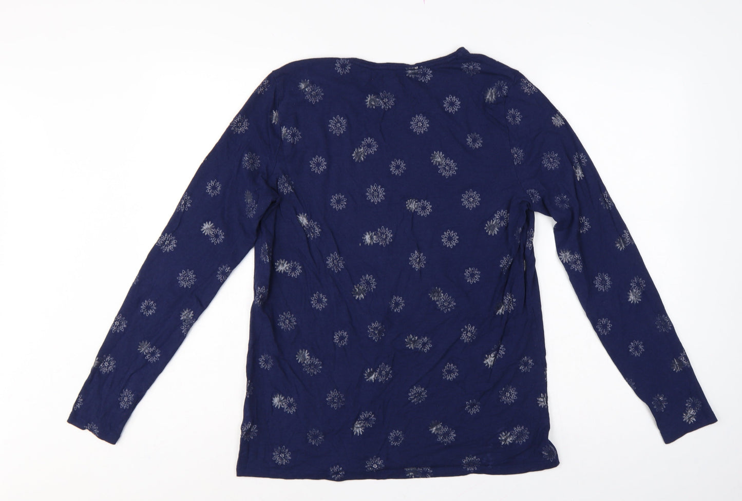 Lands' End Women Blue M Floral Cotton Jersey Long Sleeve T-Shirt