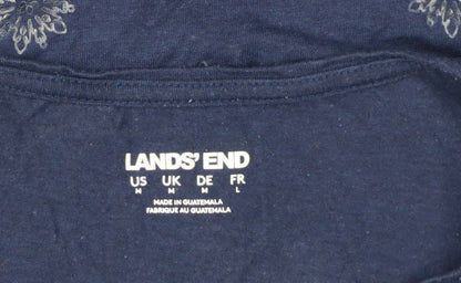 Lands' End Women Blue M Floral Cotton Jersey Long Sleeve T-Shirt