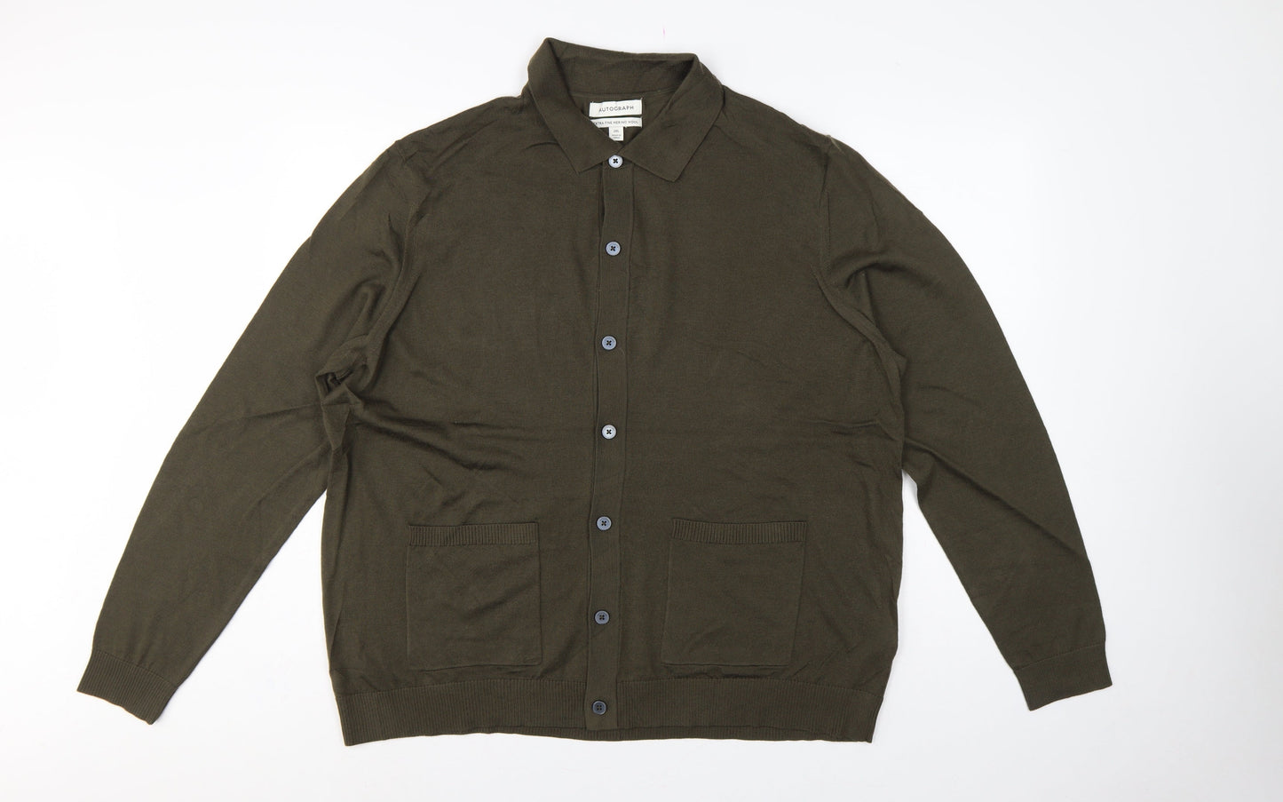 Autograph Men’s Green 2XL Merino Wool Collared Button Cardigan