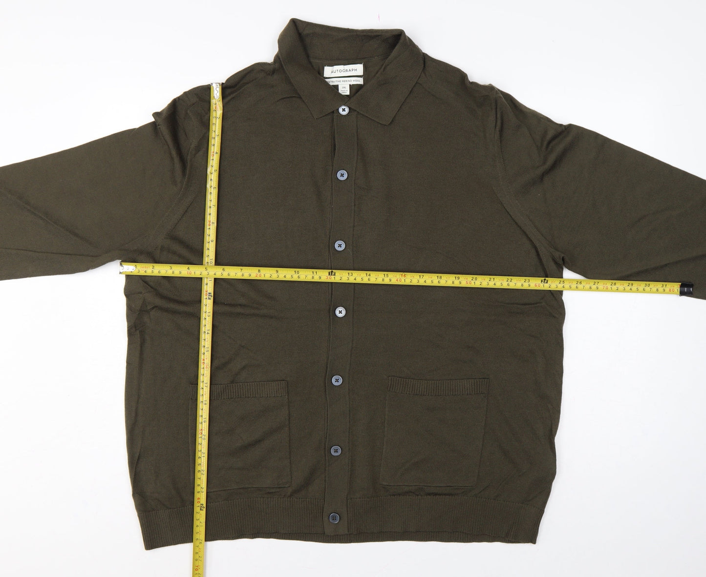 Autograph Men’s Green 2XL Merino Wool Collared Button Cardigan