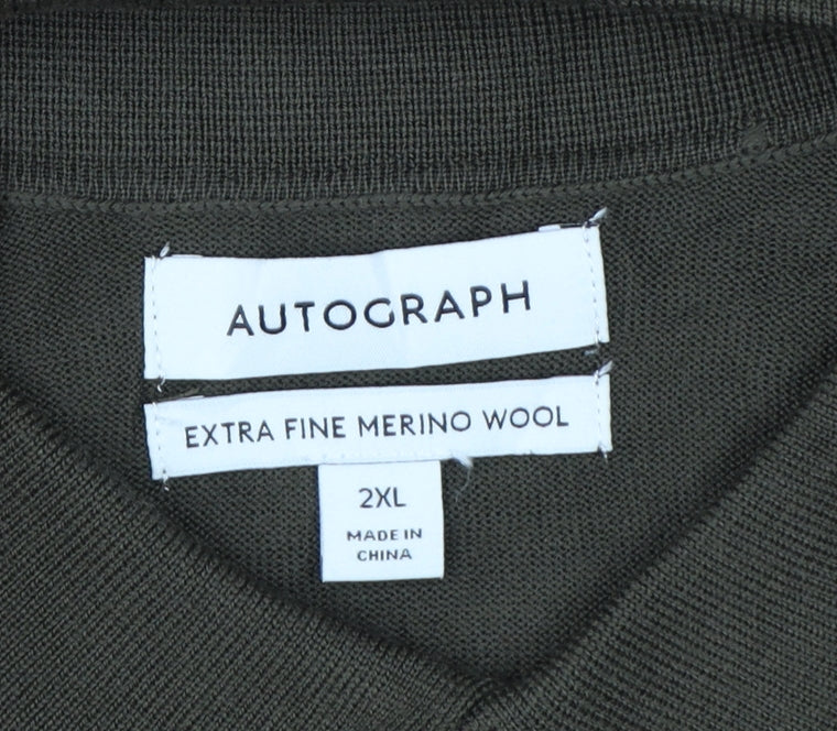 Autograph Men’s Green 2XL Merino Wool Collared Button Cardigan