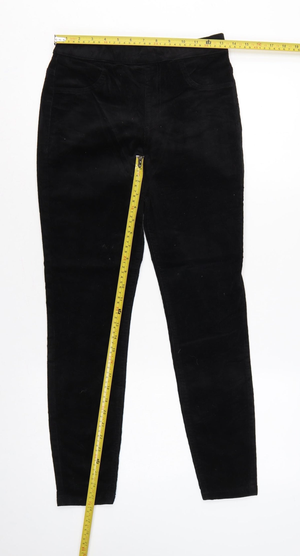 M&S Women’s Black Size 8 Short Corduroy Slim Tapered Trousers