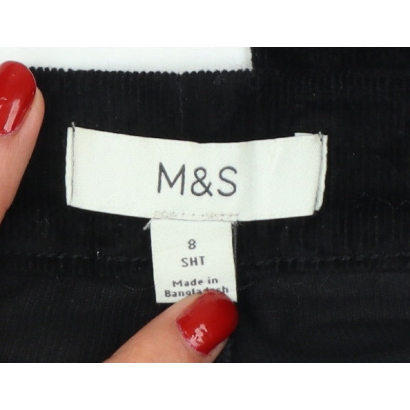 M&S Women’s Black Size 8 Short Corduroy Slim Tapered Trousers