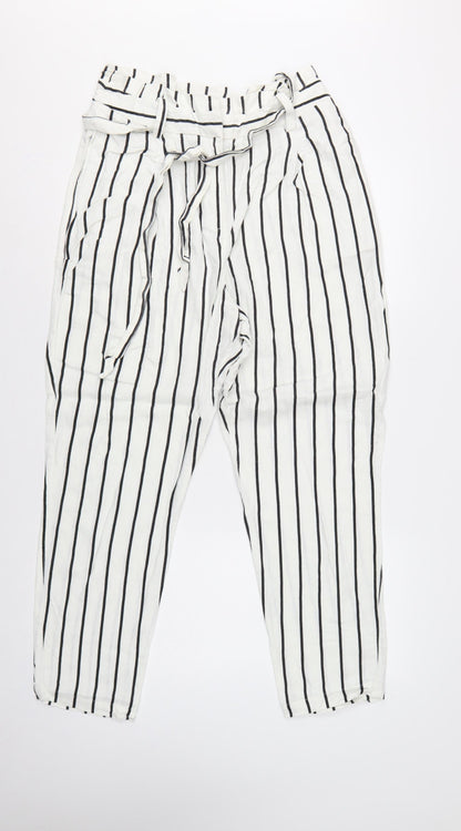 ASOS Women’s White Black Stripe Paperbag Linen Trousers UK 12
