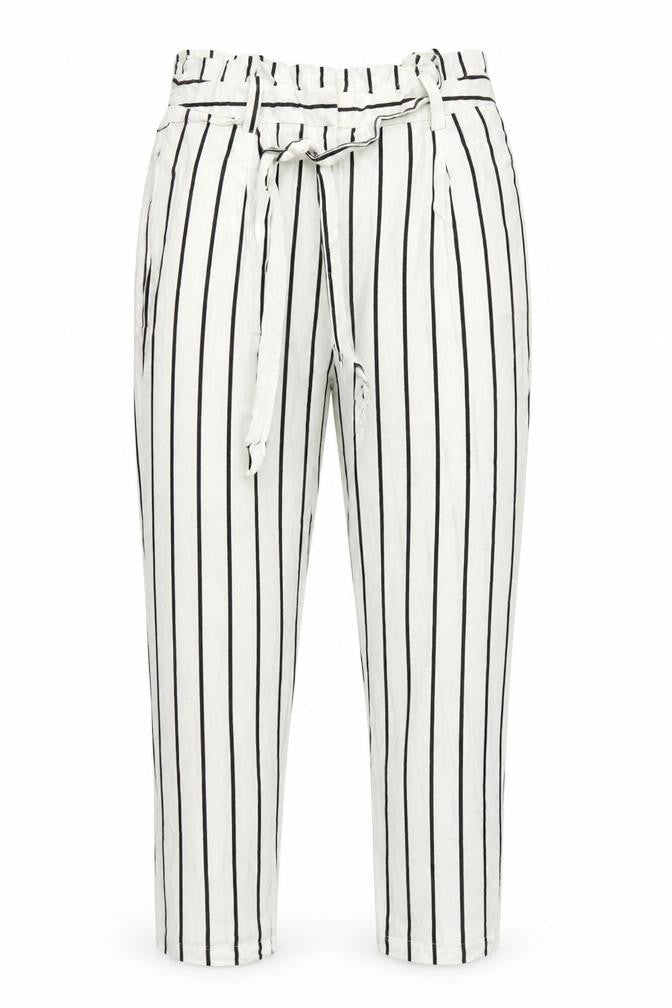 Front view of ASOS Women’s White Black Stripe Paperbag Linen Trousers UK 12