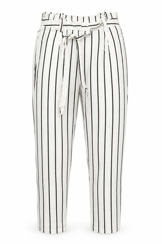 ASOS Women’s White Black Stripe Paperbag Linen Trousers UK 12