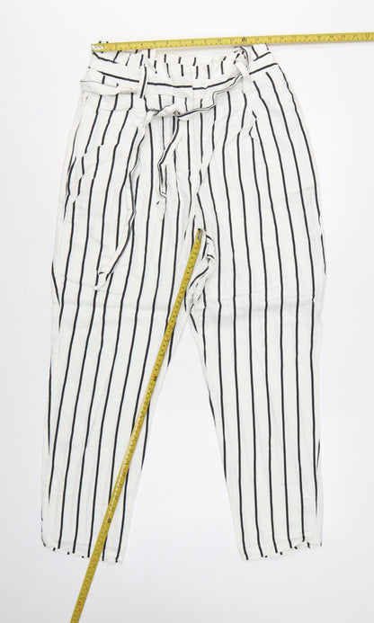 ASOS Women’s White Black Stripe Paperbag Linen Trousers UK 12