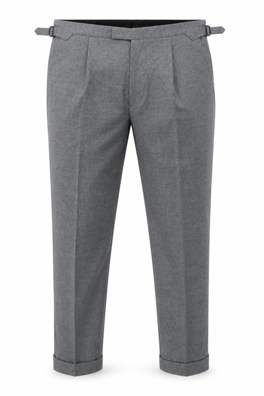 Marks and Spencer Men Grey 42 33L Pure Wool Pleated Dress Trousers