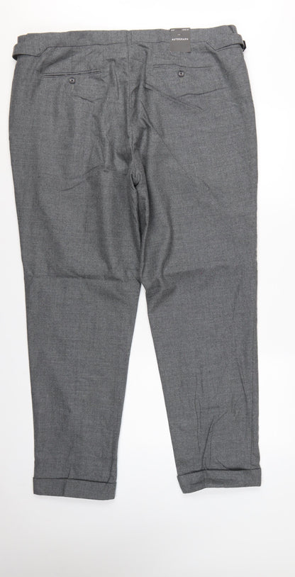 Marks and Spencer Men Grey 42 33L Pure Wool Pleated Dress Trousers