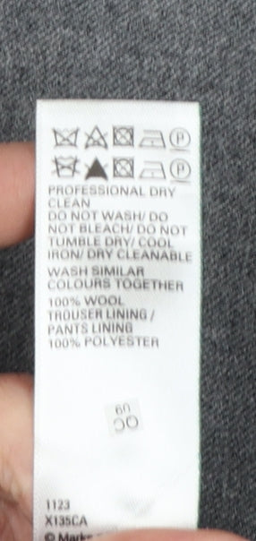 Marks and Spencer Men Grey 42 33L Pure Wool Pleated Dress Trousers