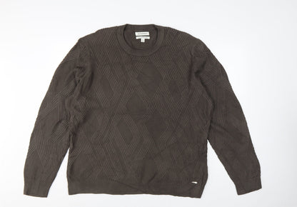 Autograph Men’s Brown XL Geometric Cotton Modal Crew Neck Jumper