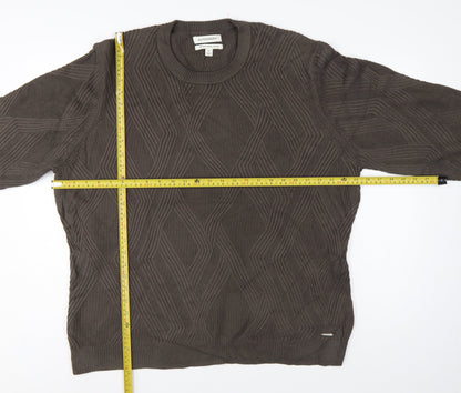 Autograph Men’s Brown XL Geometric Cotton Modal Crew Neck Jumper