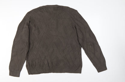 Autograph Men’s Brown XL Geometric Cotton Modal Crew Neck Jumper