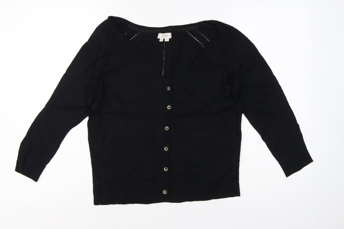 Fat Face Women Black UK 12 V-Neck Cotton Button Cardigan