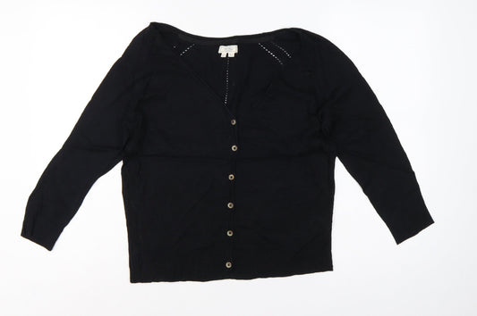 FatFace Women Black UK 12 V-Neck Cotton Button Cardigan