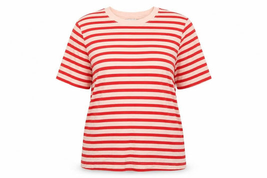 Marks & Spencer Women Red Stripe UK 16 Basic Jersey T-Shirt