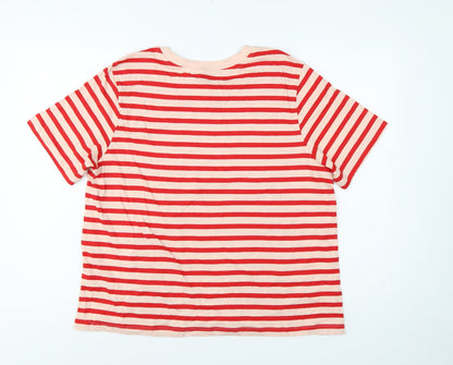 Marks and Spencer Women Red Stripe UK 16 Basic Jersey T-Shirt
