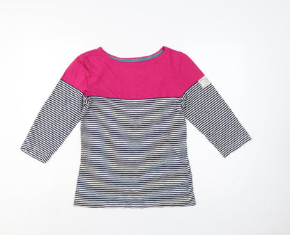 Joules Women Pink Navy Striped Cotton Long Sleeve Basic T-Shirt UK 12