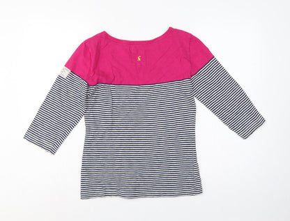 Joules Women Pink Navy Striped Cotton Long Sleeve Basic T-Shirt UK 12