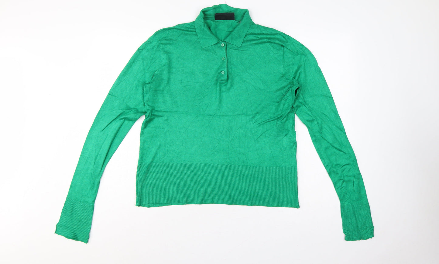 JXX Women’s Green L Collared Henley Viscose Knit Jumper