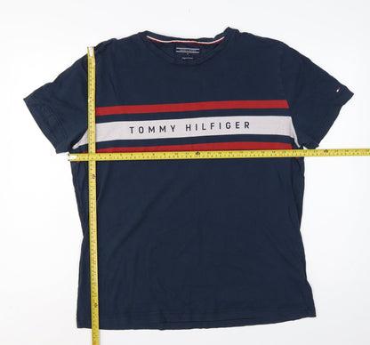 Tommy Hilfiger Men's Blue XL Logo Stripe Crew Neck T-Shirt