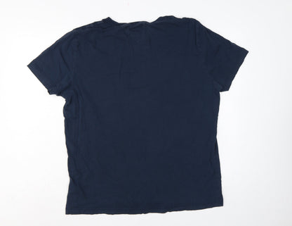 Tommy Hilfiger Men's Blue XL Logo Stripe Crew Neck T-Shirt