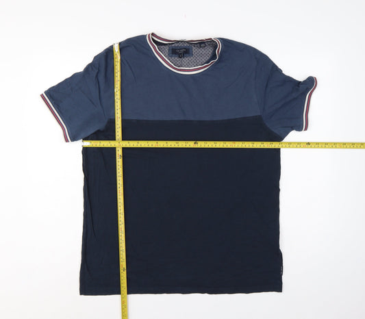 Ted Baker Men Blue XL Colourblock Crew Neck Short Sleeve T-Shirt