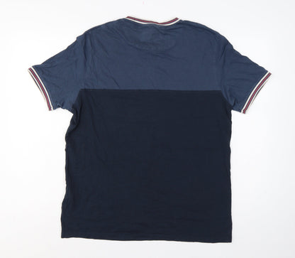 Ted Baker Men Blue XL Colourblock Crew Neck Short Sleeve T-Shirt