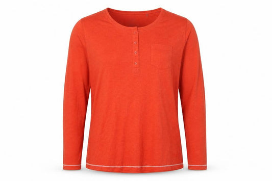 Front view of Jack Wolfskin unisex orange xl long sleeve henley t-shirt pocket