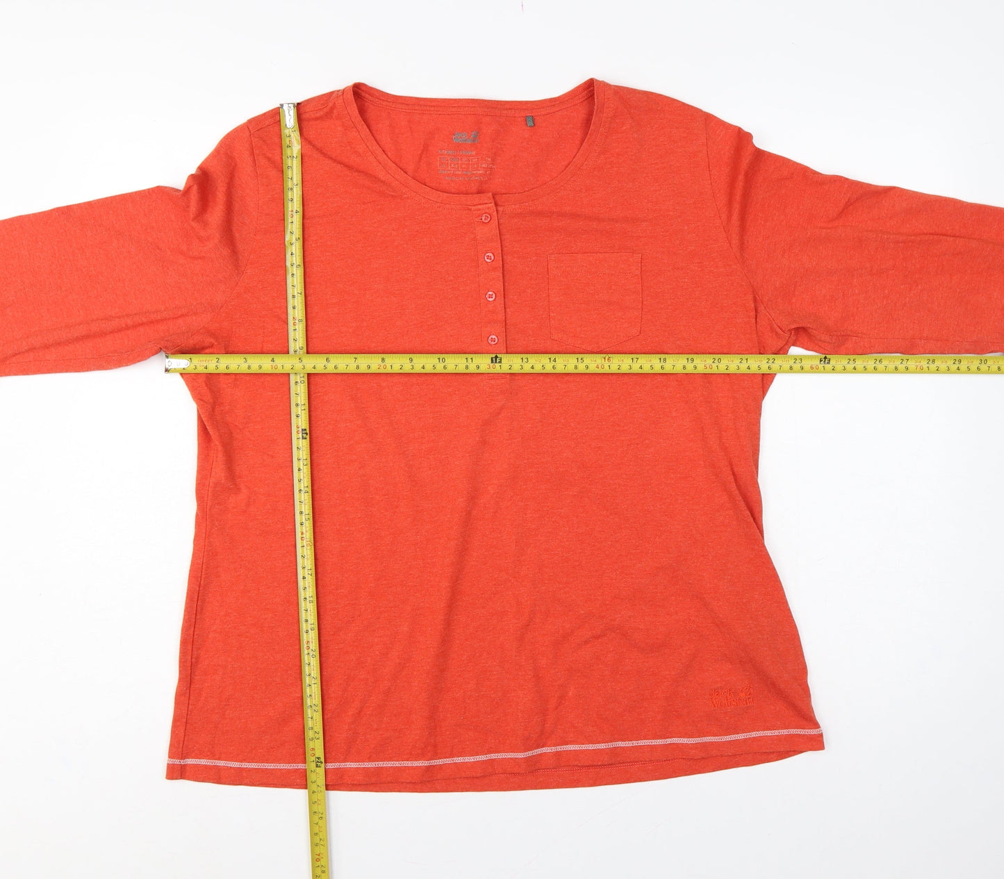 Jack Wolfskin Unisex Orange XL Long Sleeve Henley T-Shirt Pocket