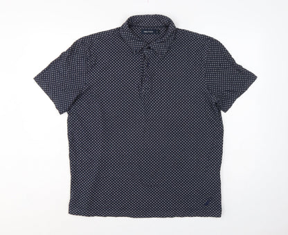 Nautica Men's Blue L Geometric Print Short Sleeve Cotton Polo Shirt