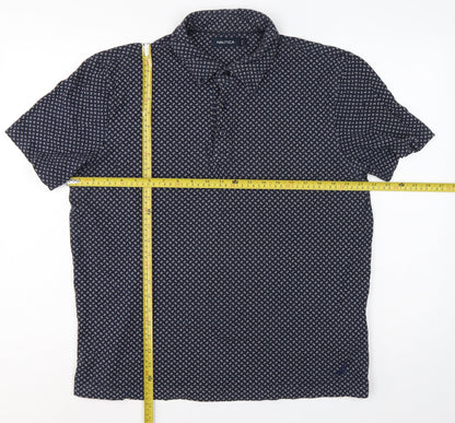 Nautica Men's Blue L Geometric Print Short Sleeve Cotton Polo Shirt