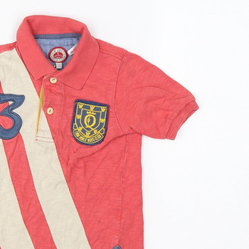 Tom Joule Boys Red 4 Years Striped Logo Crest Short Sleeve Polo Shirt
