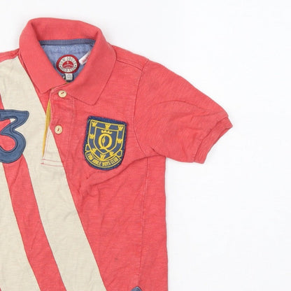 Tom Joule Boys Red 4 Years Striped Logo Crest Short Sleeve Polo Shirt