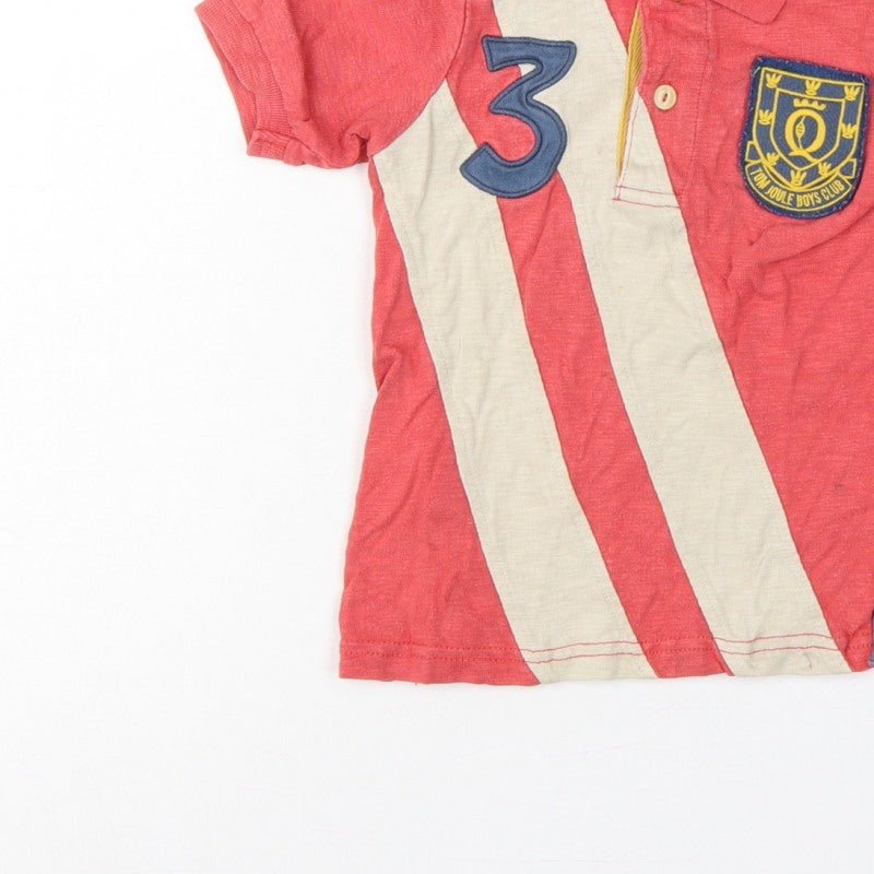 Tom Joule Boys Red 4 Years Striped Logo Crest Short Sleeve Polo Shirt