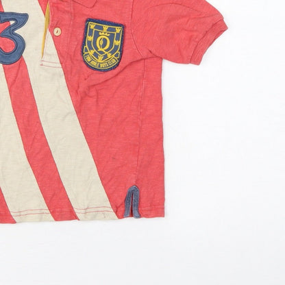 Tom Joule Boys Red 4 Years Striped Logo Crest Short Sleeve Polo Shirt