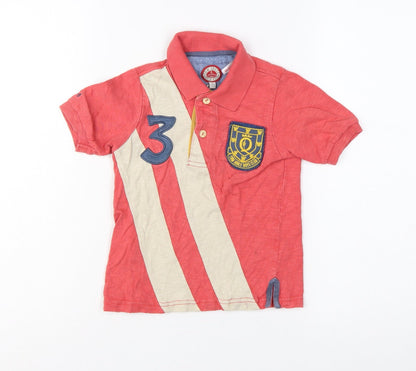 Tom Joule Boys Red 4 Years Striped Logo Crest Short Sleeve Polo Shirt