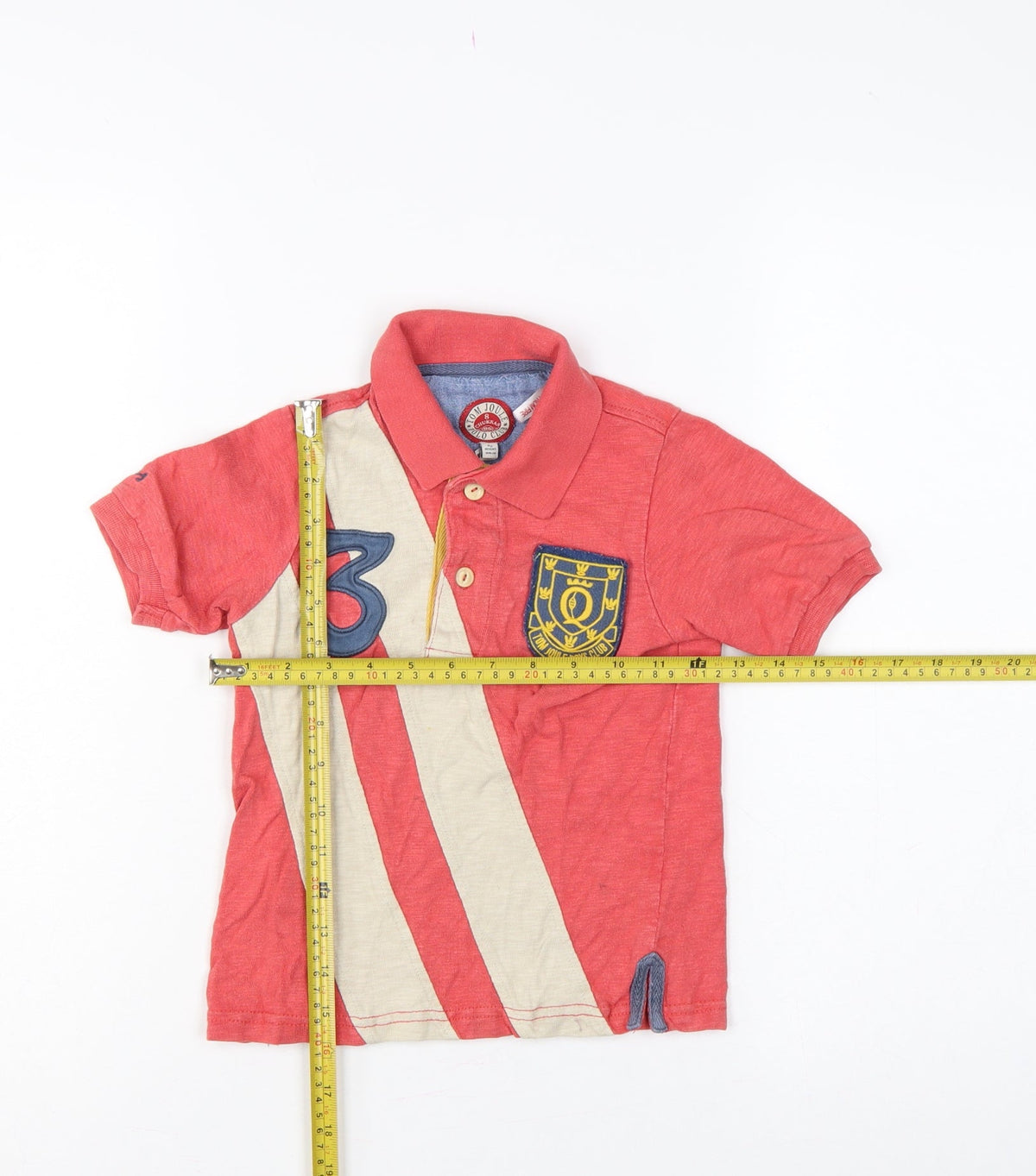 Tom Joule Boys Red 4 Years Striped Logo Crest Short Sleeve Polo Shirt