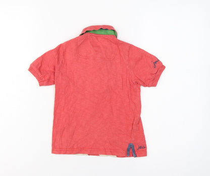 Tom Joule Boys Red 4 Years Striped Logo Crest Short Sleeve Polo Shirt