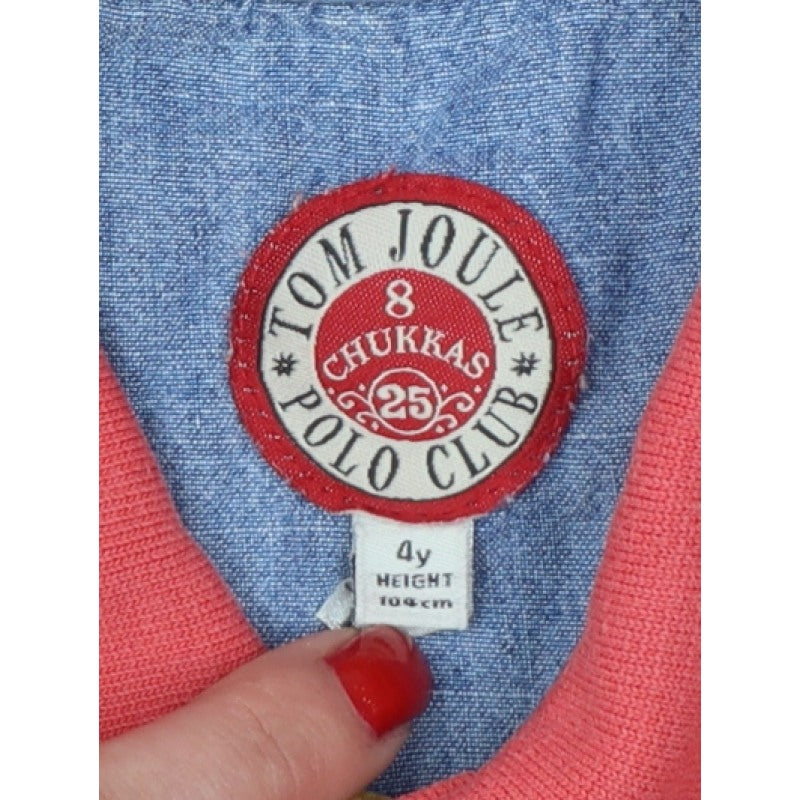 Tom Joule Boys Red 4 Years Striped Logo Crest Short Sleeve Polo Shirt