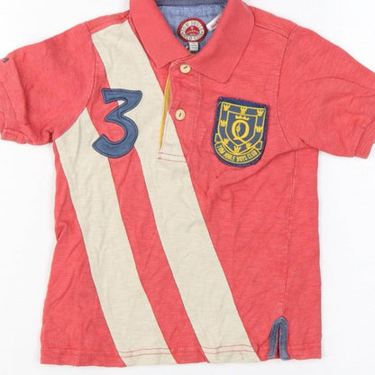 Tom Joule Boys Red 4 Years Striped Logo Crest Short Sleeve Polo Shirt