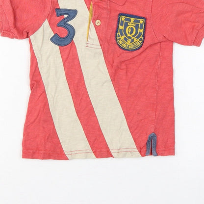 Tom Joule Boys Red 4 Years Striped Logo Crest Short Sleeve Polo Shirt