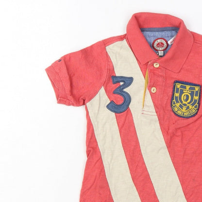 Tom Joule Boys Red 4 Years Striped Logo Crest Short Sleeve Polo Shirt